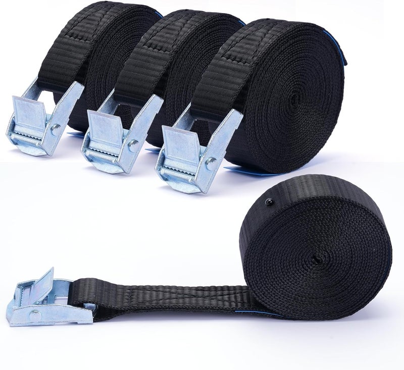 BRUTEBOSE Tie Down Straps 4-Pack Black, 0.8" x 6.6Ft (2x200cm) Maximum Strength Lashing Straps with Buckle, for Truck, Motorcycle, Off-Road, Trailer, Heavy Load Securing, PP Material - Image 1